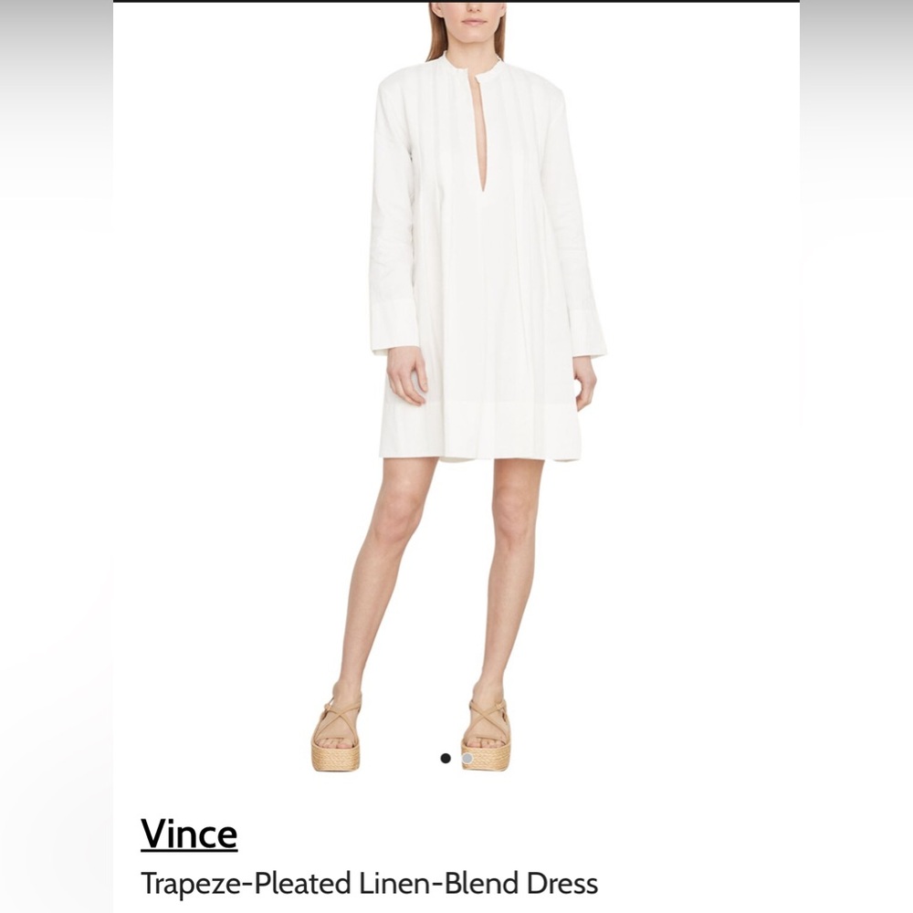 Vince trapeze - pleated linen blend dress (size 6 NWT)
